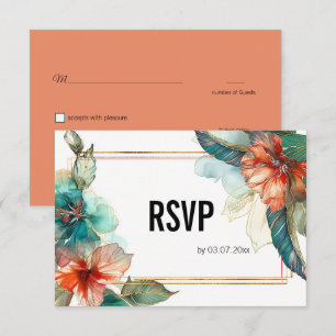 Cartão RSVP Com o código QR Hibiscus Serenade Paradise