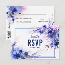 Cartão RSVP Com pedido de música & código QR Cornflower Reveri