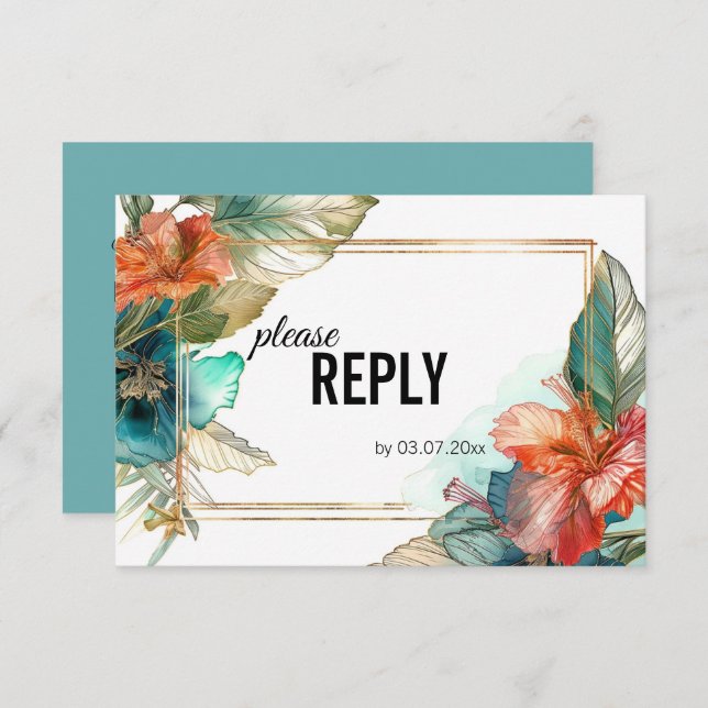 Cartão RSVP Com pedido de música Hibiscus Serenade Paradise (Frente/Verso)
