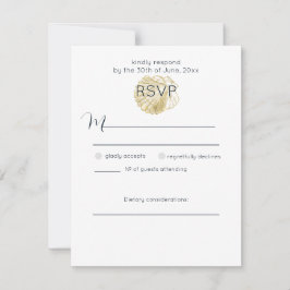 Cartão RSVP Concha de Mar Simples Dourada e Azul Prussiano Int