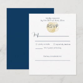 Cartão RSVP Concha de Ouro Simples e Azul Prussiano Profundo