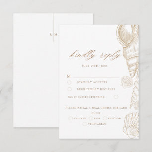 Cartão RSVP Conchas Douradas & Casamento Branco à Beira-Mar Re