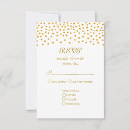 Cartão RSVP Confete Dourado em Casamento Preto e Branco