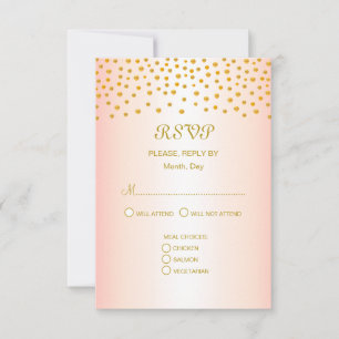 Cartão RSVP Confetes Dourados em Casamento Rose Gold