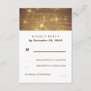 Cartão RSVP Confetes Dourados rústicos do brilho que Wedding