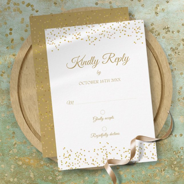 Cartão RSVP Confetes em Pó Dourado Elegante Chic Aniversário R (Gold Dust Confetti Elegant Chic Anniversary RSVP)