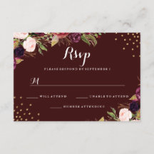 Confetti Floral de Noiva em Dourado e Borgonha RSV