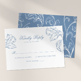 Cartão RSVP Confirmação de Casamento Azul Vintage Rococó