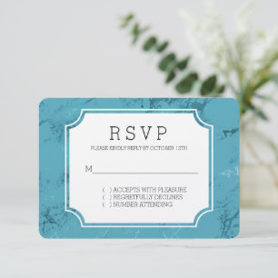 Cartão RSVP Confirmação de Casamento Chic em Azul Água Mármore