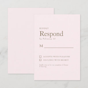 Cartão RSVP Confirmação de Casamento com Texto Rosa e Dourado