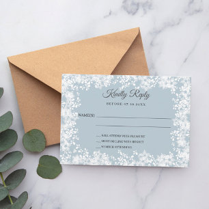 Cartão RSVP Confirmação de casamento de inverno azul em pó de 