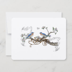 Cartão RSVP Confirmação de Casamento de Pássaros Azuis Vintage
