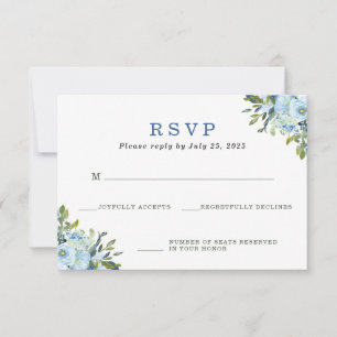 Cartão RSVP Confirmação de Casamento em Aquarela Floral Azul C