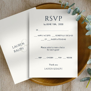 Cartão RSVP Confirmação de Casamento em Ciano Preto e Marfim c