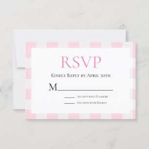 Cartão RSVP Confirmação de Casamento em Xadrez Búfalo Rosa