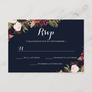 Cartão RSVP Confirmação de Casamento Floral Vermelho Escuro de