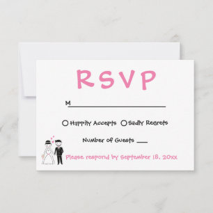 Cartão RSVP Confirmação de Casamento - Noiva Noivo Cartoon Ros