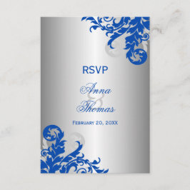 Cartão RSVP Confirmação de Casamento Royal Blue e Floreio Prat