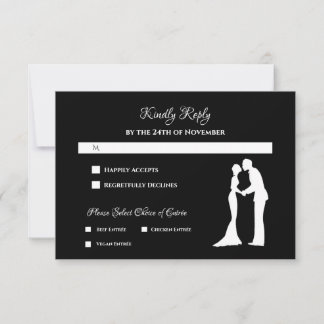 Cartão RSVP Confirmação de Casamento Silhueta Preta