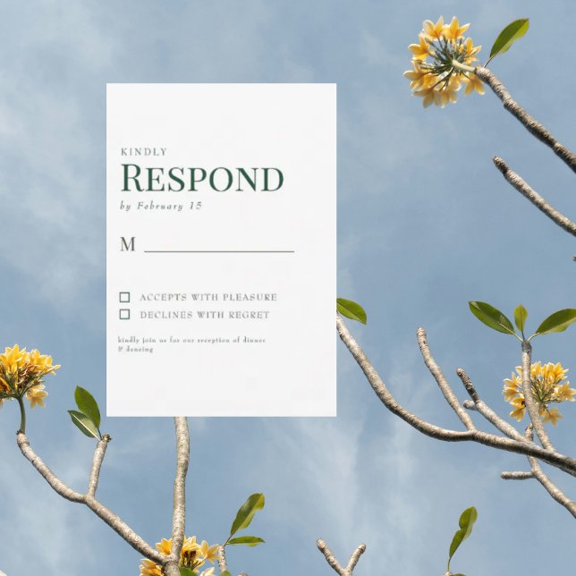 Cartão RSVP Confirmação de Casamento Simples Verde e Branco (Criador carregado)