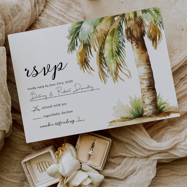 Cartão RSVP Confirmação de Casamento Tropical em Aquarela na P (Criador carregado)