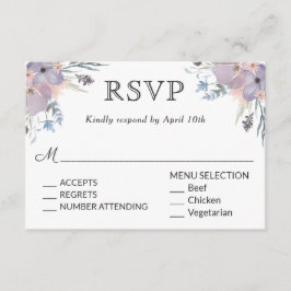 Cartão RSVP Confirmação de Casamento Violet Meadow com Opções
