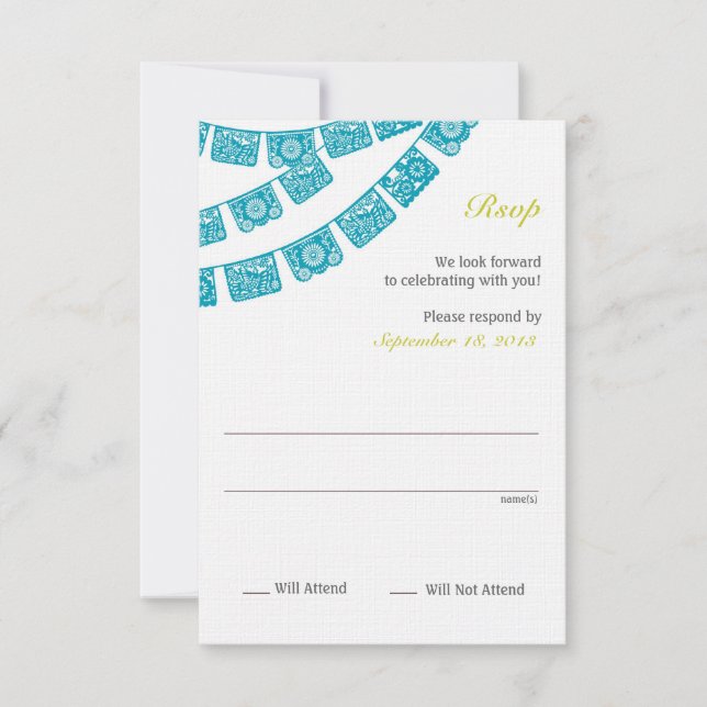 Cartão RSVP Confirmação de Presença Casamento Papel Picado (Frente)