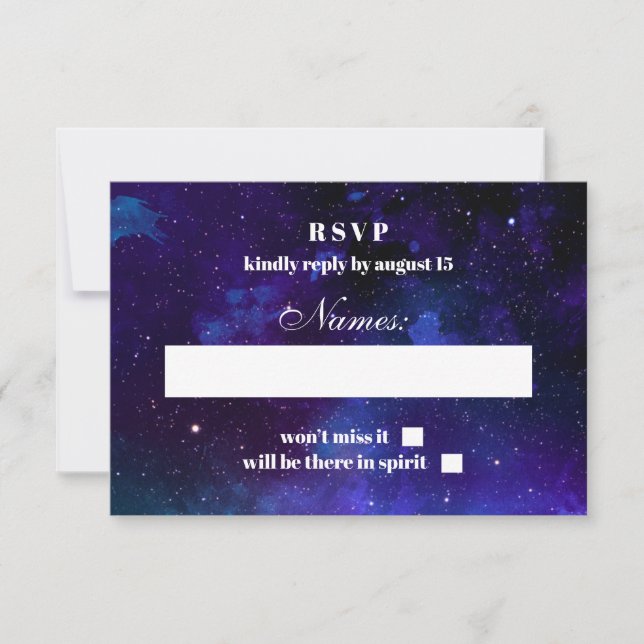 Cartão RSVP Confirmação de presença espacial. Estrelas noturna (Frente)