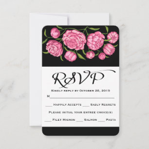 Cartão RSVP Confirmação de Presença Floral Rosa e Preto Flor d