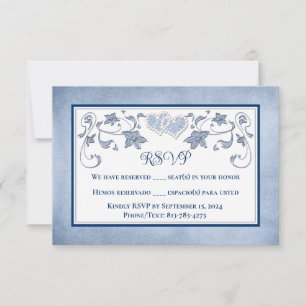 Cartão RSVP Confirmação de Presença no Casamento   Azul Real, 