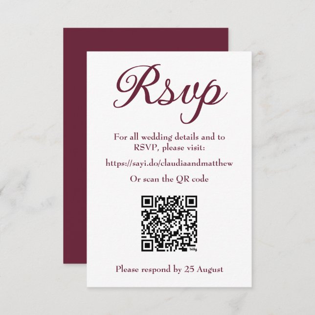 Cartão RSVP Confirmação de Presença no Casamento com Código QR (Frente/Verso)
