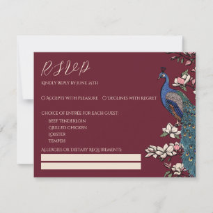 Cartão RSVP Confirmação de Presença para Casamento com Pavão e