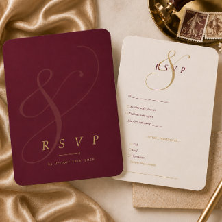 Cartão RSVP Confirmação de Presença para Casamento em Dourado 