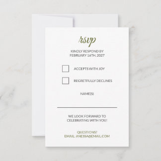 Cartão RSVP Confirmação de Presença para Casamento em Verde Sa
