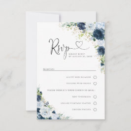 Cartão RSVP Confirmação de Presença para Casamento Floral Azul