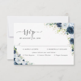 Cartão RSVP Confirmação de Presença para Casamento Floral Azul