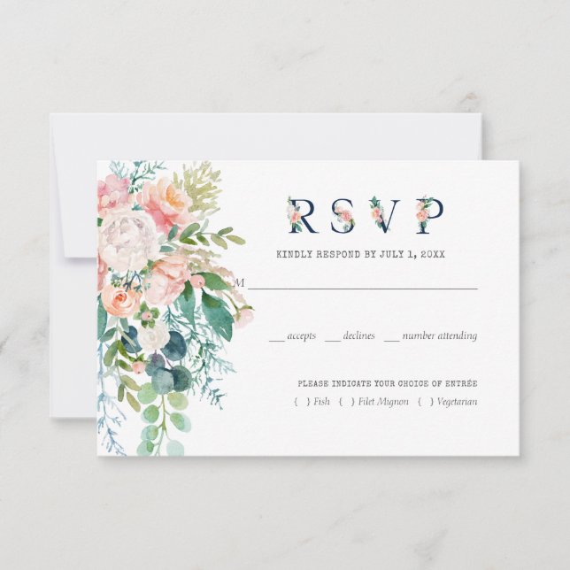 Cartão RSVP Confirmação de Presença para Casamento Floral de V (Frente)