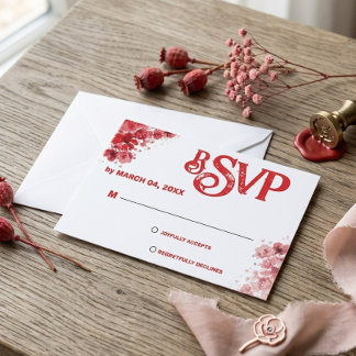 Cartão RSVP Confirmação de Presença para Casamento Floral Verm