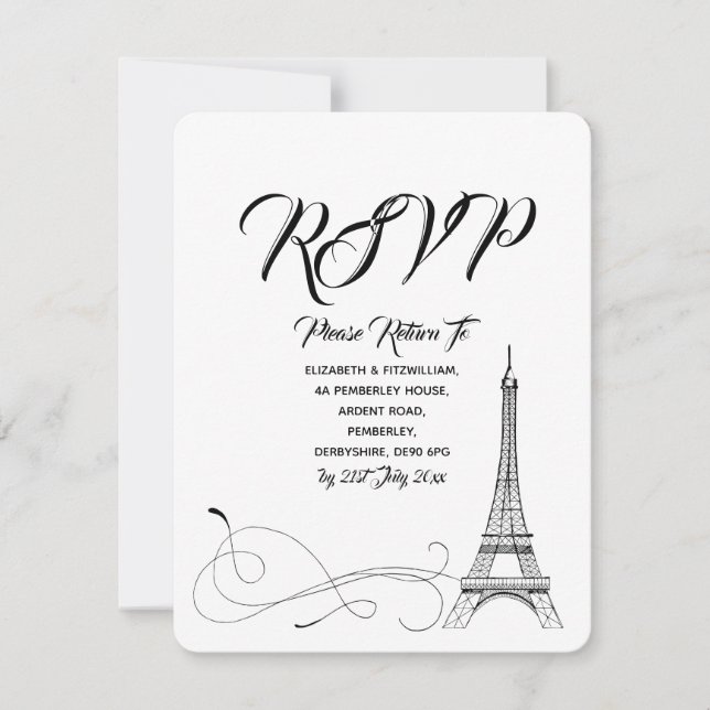 Cartão RSVP Confirmação de Presença para Casamento Parisiense  (Frente)