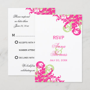 Cartão RSVP Confirmação de Presença para Casamento Pink and Gr