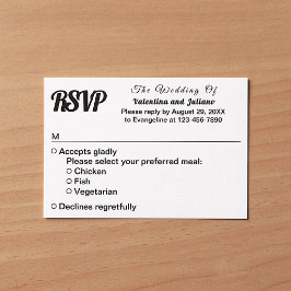Cartão RSVP Confirmação de Presença para Casamento Preto e Bra