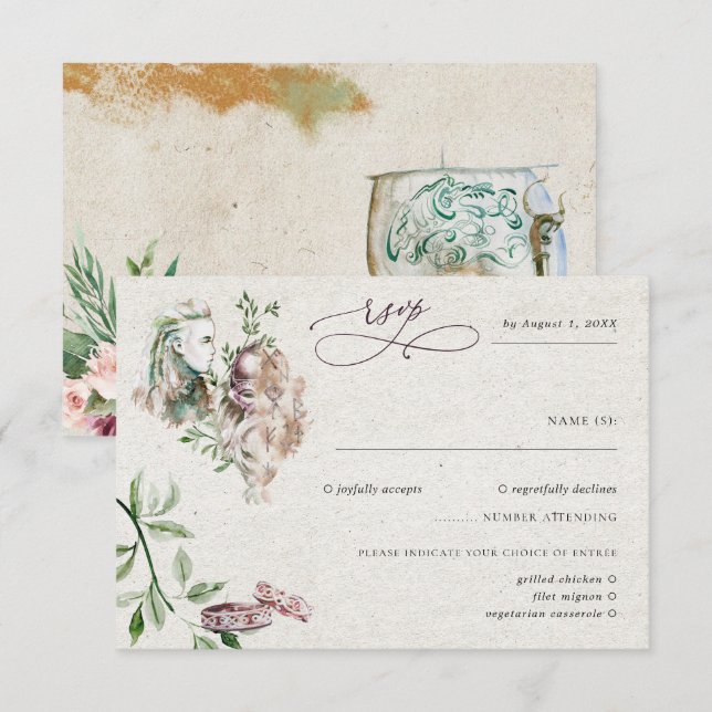 Cartão RSVP Confirmação de Presença para Casamento Viking Noru (Frente/Verso)