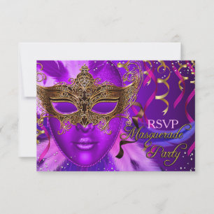 Cartão RSVP Confirmação de presença para festa de máscaras com