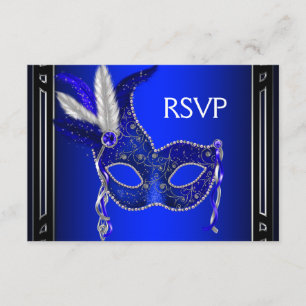 Cartão RSVP Confirmação de presença para festa de máscaras Roy