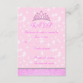 Cartão RSVP Confirmação de Presença Pink Sparkle Princess
