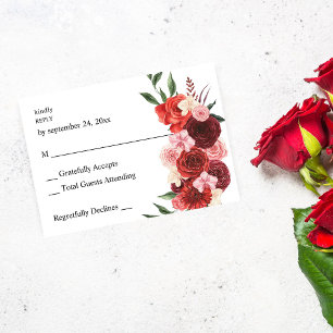 Cartão RSVP Confirmação de Refeição com Floral Vermelho