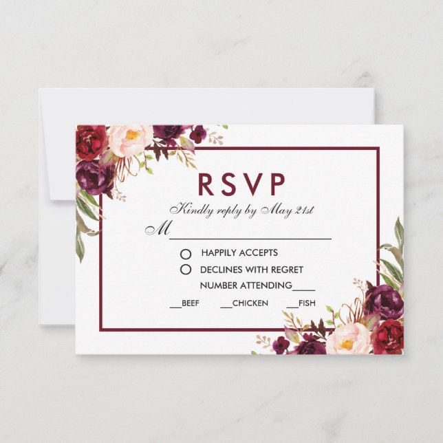 Cartão RSVP Confirmação de Refeição de Casamento Floral Borgon (Frente)