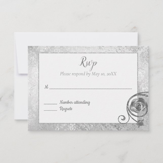 Cartão RSVP Confirmação Silver Rose (Frente)