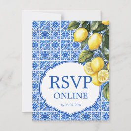 Cartão RSVP 🌈 Confirme Online + QR Azul & Limone Romance