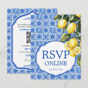 Cartão RSVP 🌈  Confirme Online + QR Azul & Limone Romance